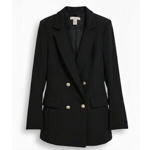 H&M Black Double-Breasted Blazer with Gold Buttons - Size 2